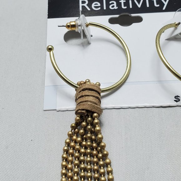 Relativity Gold tone Post Open Hoop Tassel Earrings - Picture 3 of 5